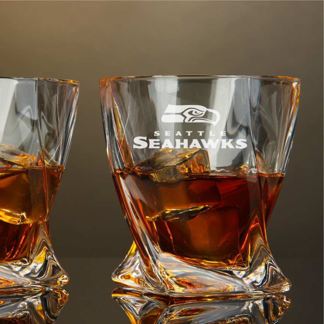 Custom Engraved Seattle Seahawks Whiskey Glass – 10 oz Twisted Rocks Glass
