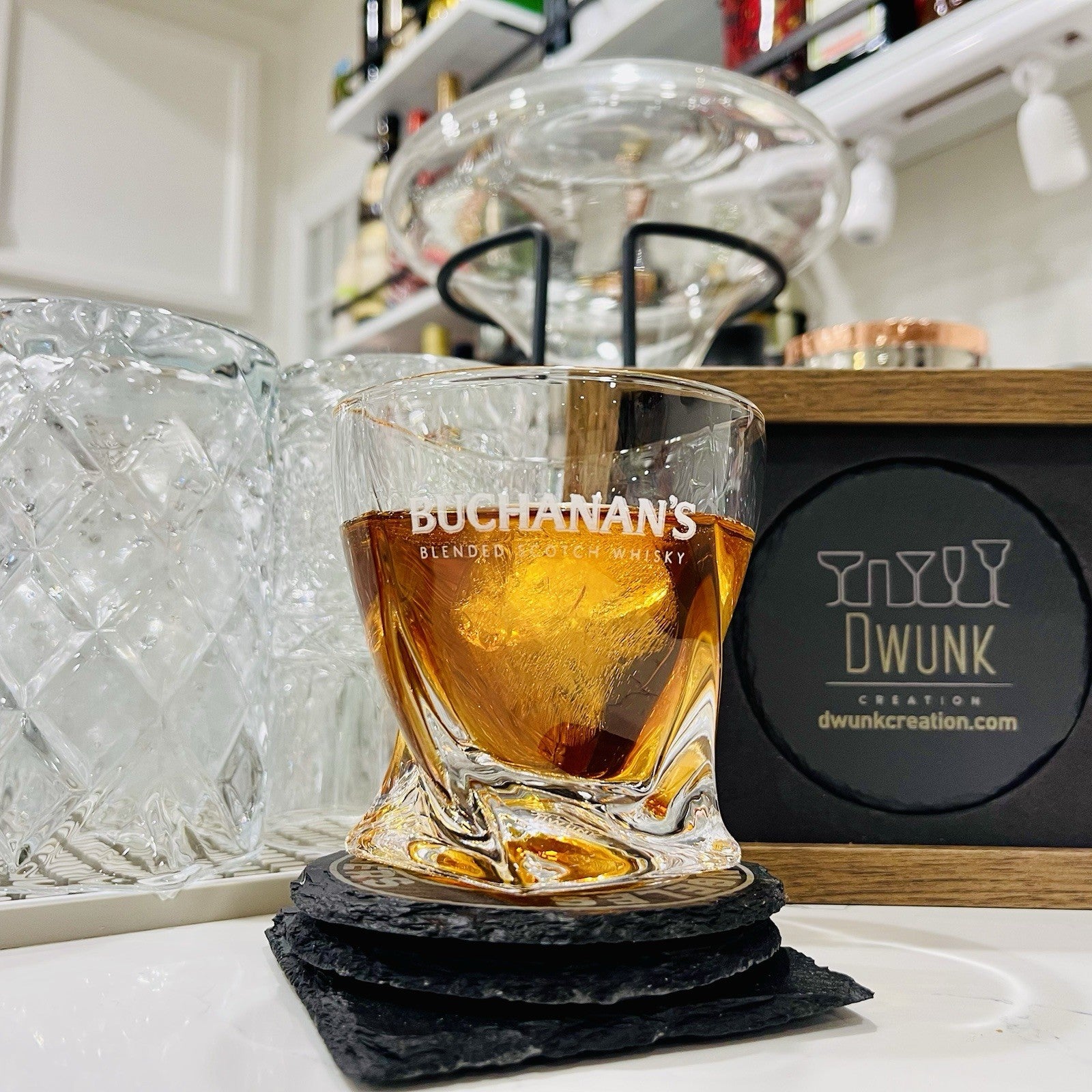Custom Engraved Buchanan’s Whiskey Glass – 10 oz Twisted Rocks Glass