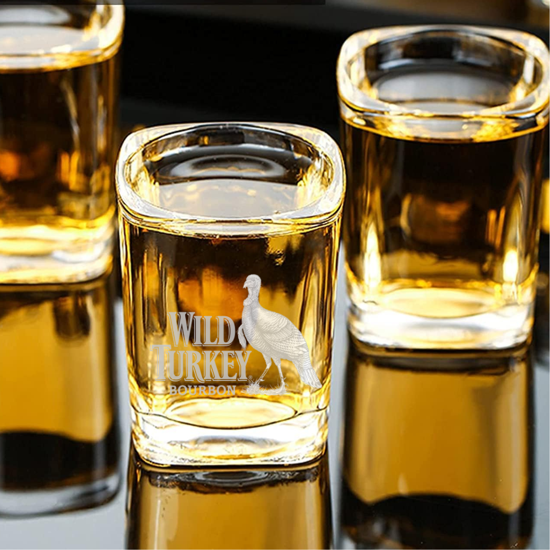 Custom Engraved Wild Turkey Bourbon Shot Glass – 2.2 oz Square Shot Glass