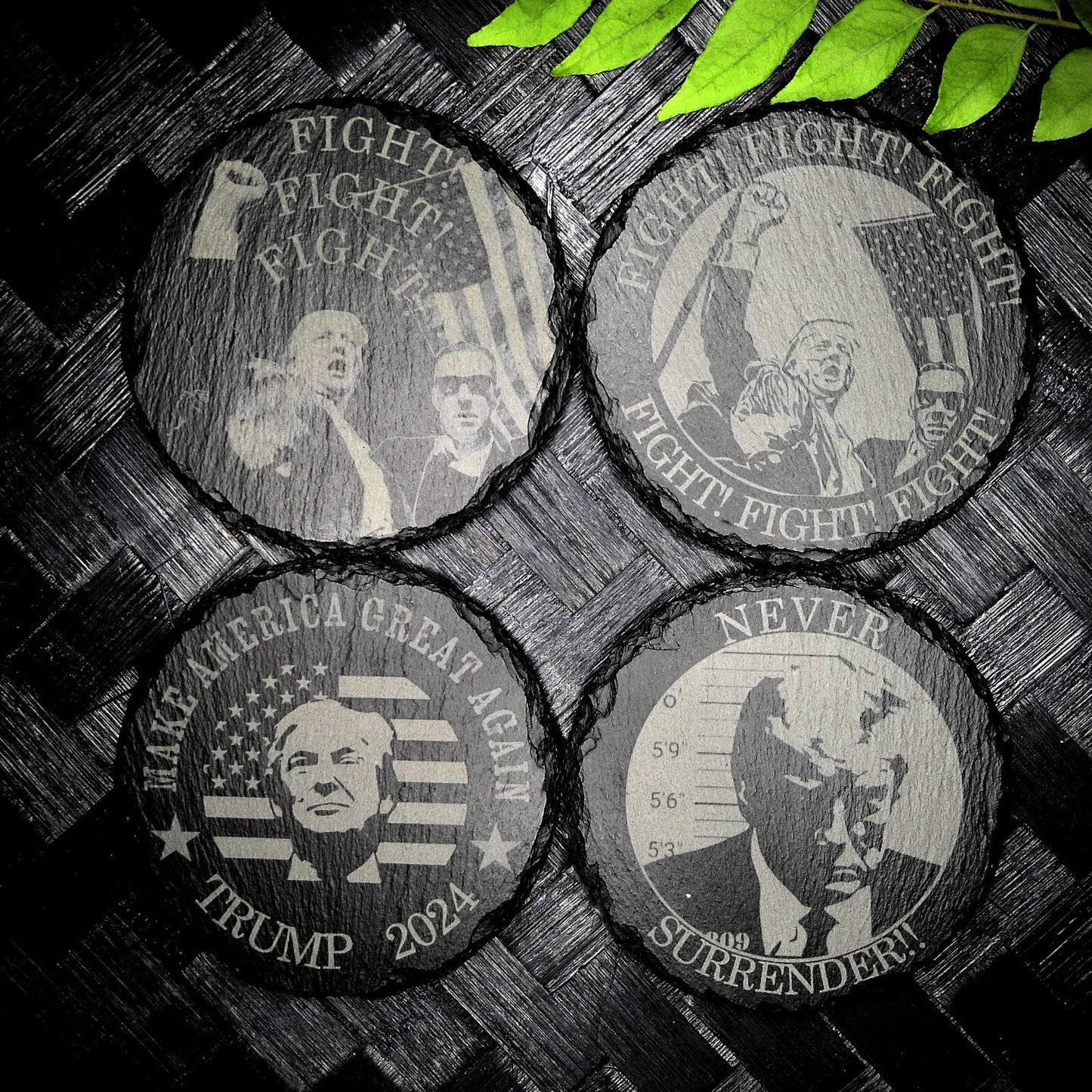 Trump 2024 FIGHT Never Surrender Assassination MAGA Slate Coaster Set