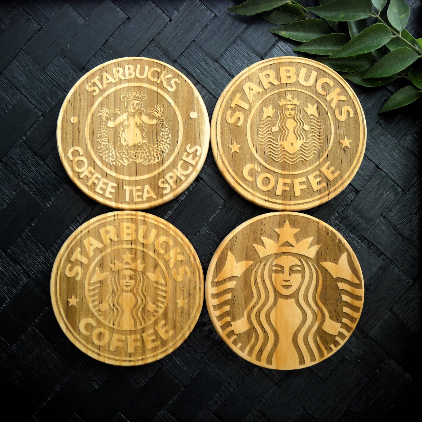Starbucks Siren Coaster Set - Brand New Hand Made Laser Engraved Rustic Fan Art