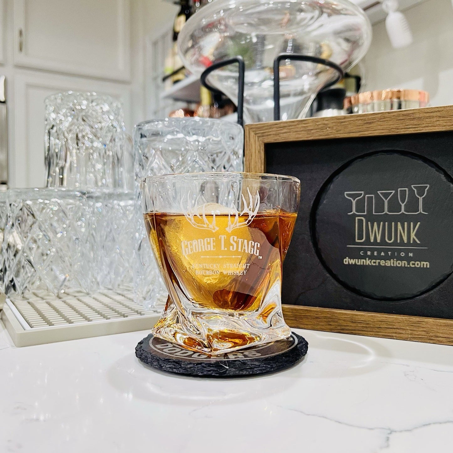 Custom Engraved George T Stagg Whiskey Glass – 10 oz Twisted Rocks Glass