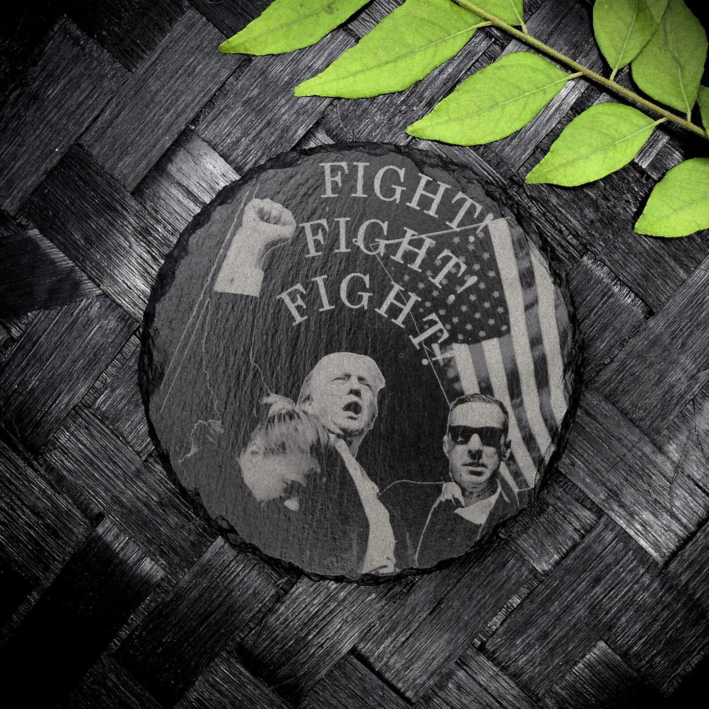 Trump 2024 FIGHT FIGHT FIGHT Slate Coaster Patriotic Home Decor MAGA