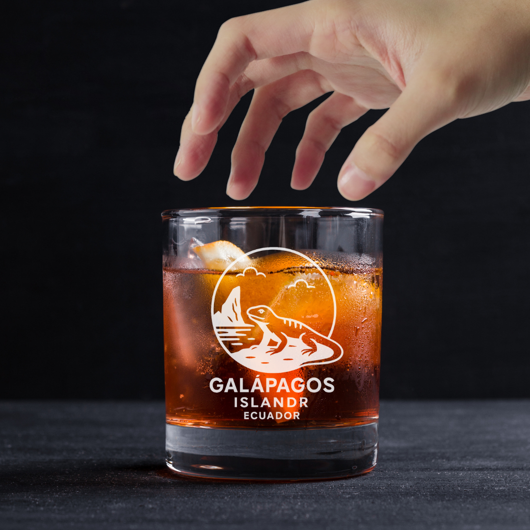 Custom Engraved Galapagos Islands Ecuador Whiskey Glass – 11 oz Standard Rocks