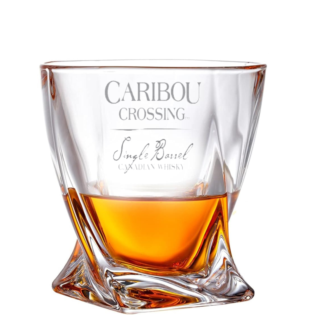 Custom Engraved Caribou Crossing Whiskey Glass Twisted  – 10 oz New