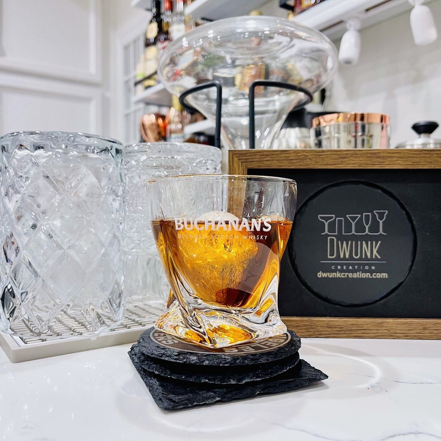 Custom Engraved Buchanan’s Whiskey Glass – 10 oz Twisted Rocks Glass