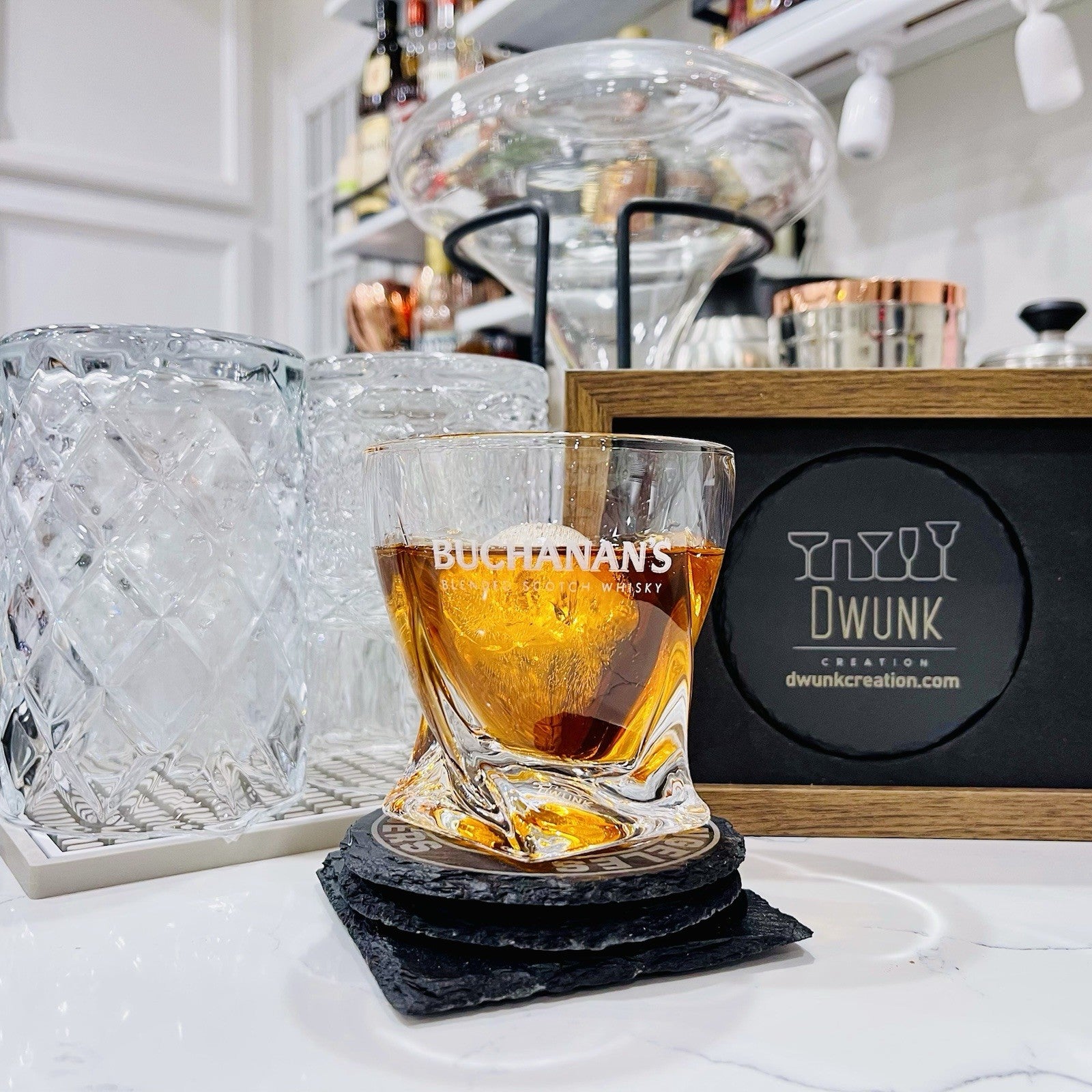 Custom Engraved Buchanan’s Whiskey Glass – 10 oz Twisted Rocks Glass