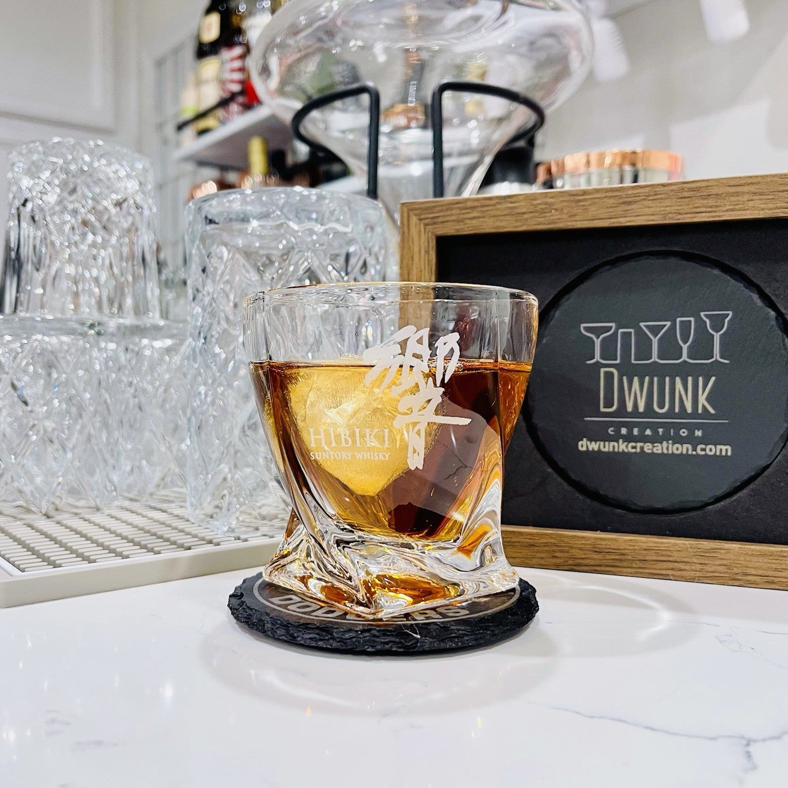 Custom Engraved Hibiki Twisted Whiskey Glass – 10 oz Rocks Glass New