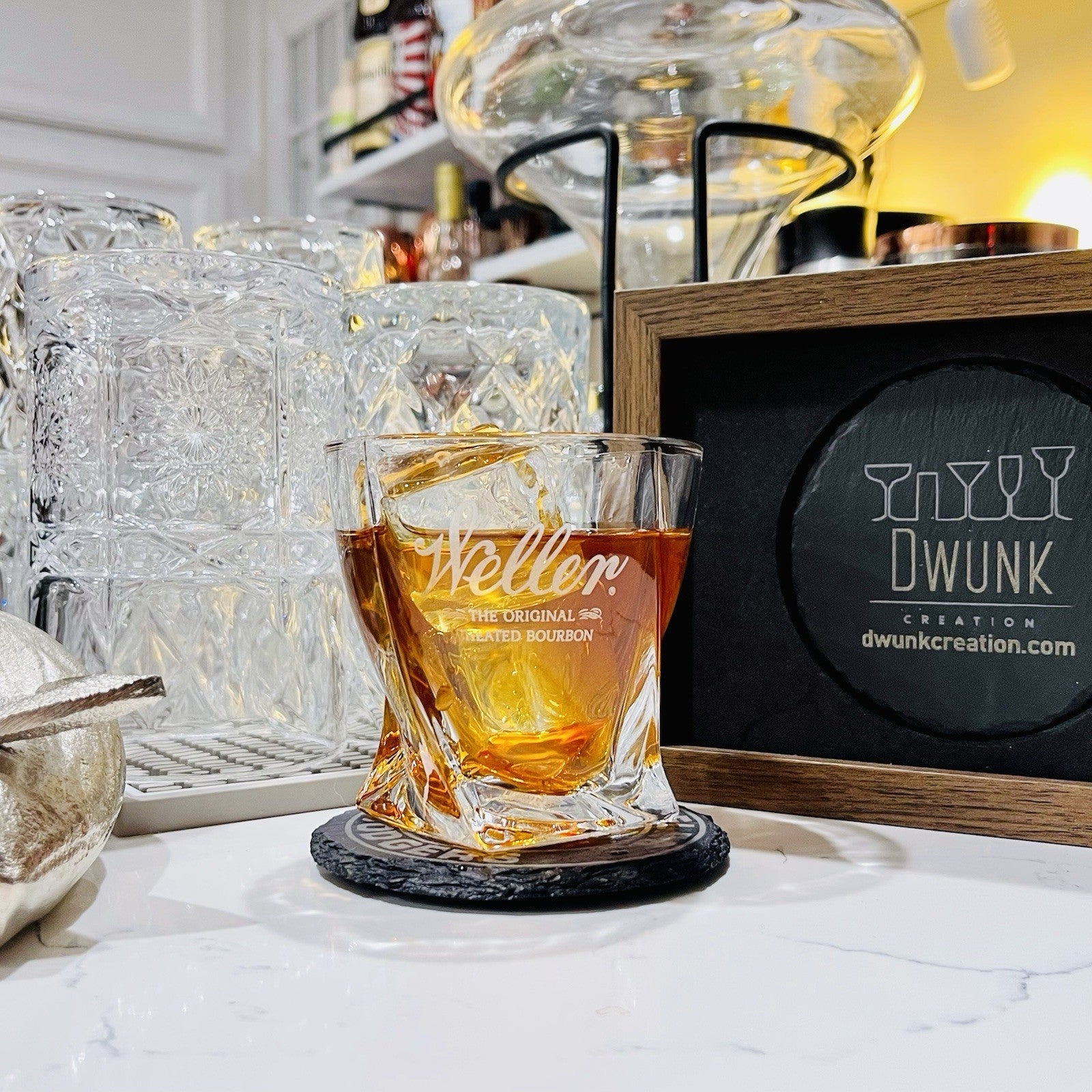 Custom Engraved Weller Whiskey Glass – 10 oz Twisted Rocks Glass NEW