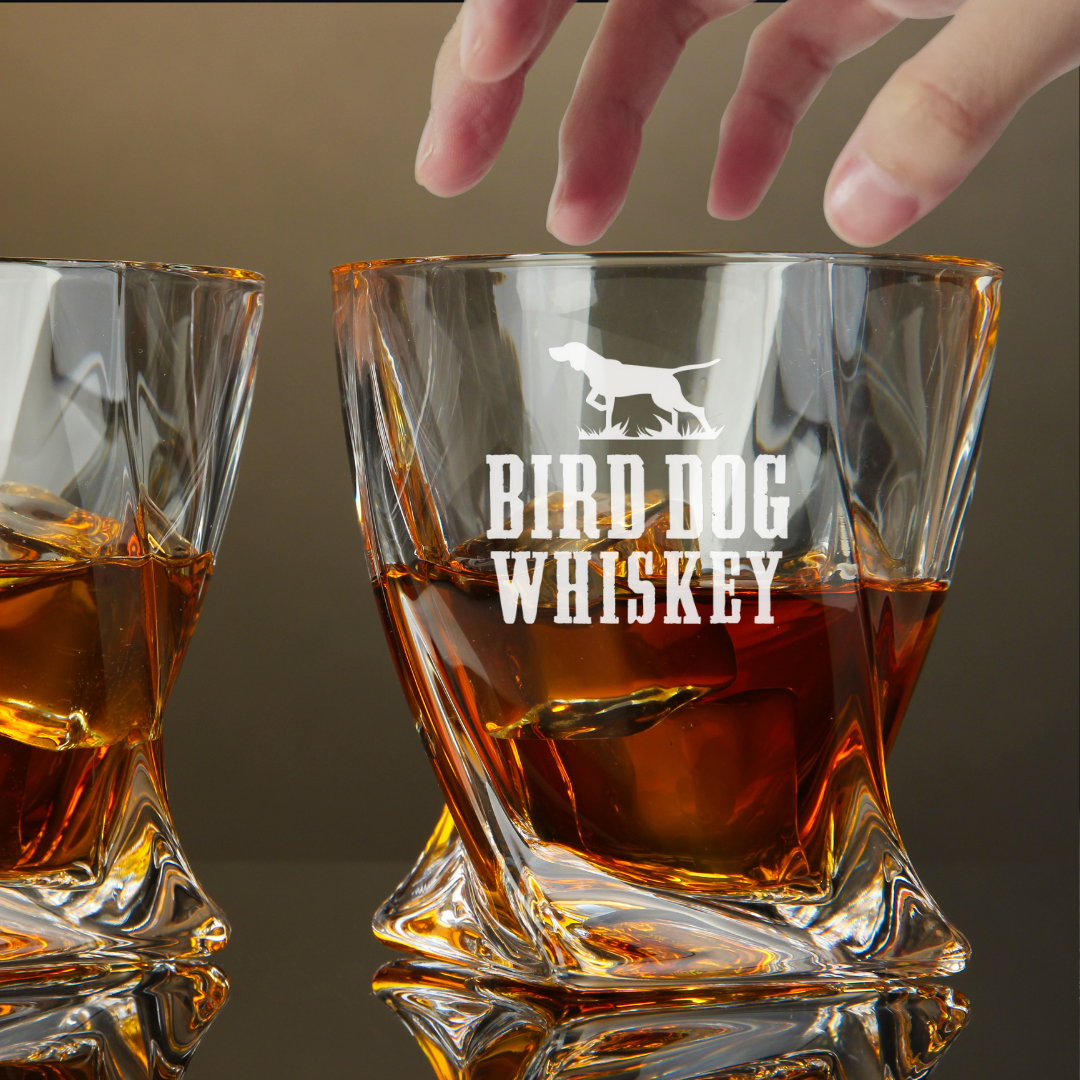 Custom Engraved Bird Dog Whiskey Glass – 10 oz Twisted Rocks Glass