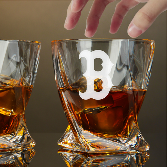 Custom Engraved Boston Red Sox Whiskey Glass – 10 oz Twisted Rocks Glass