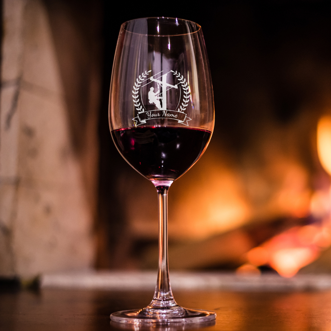 Custom Engraved Lineman Wine Glass – 12 oz Stemmed Wine Glass