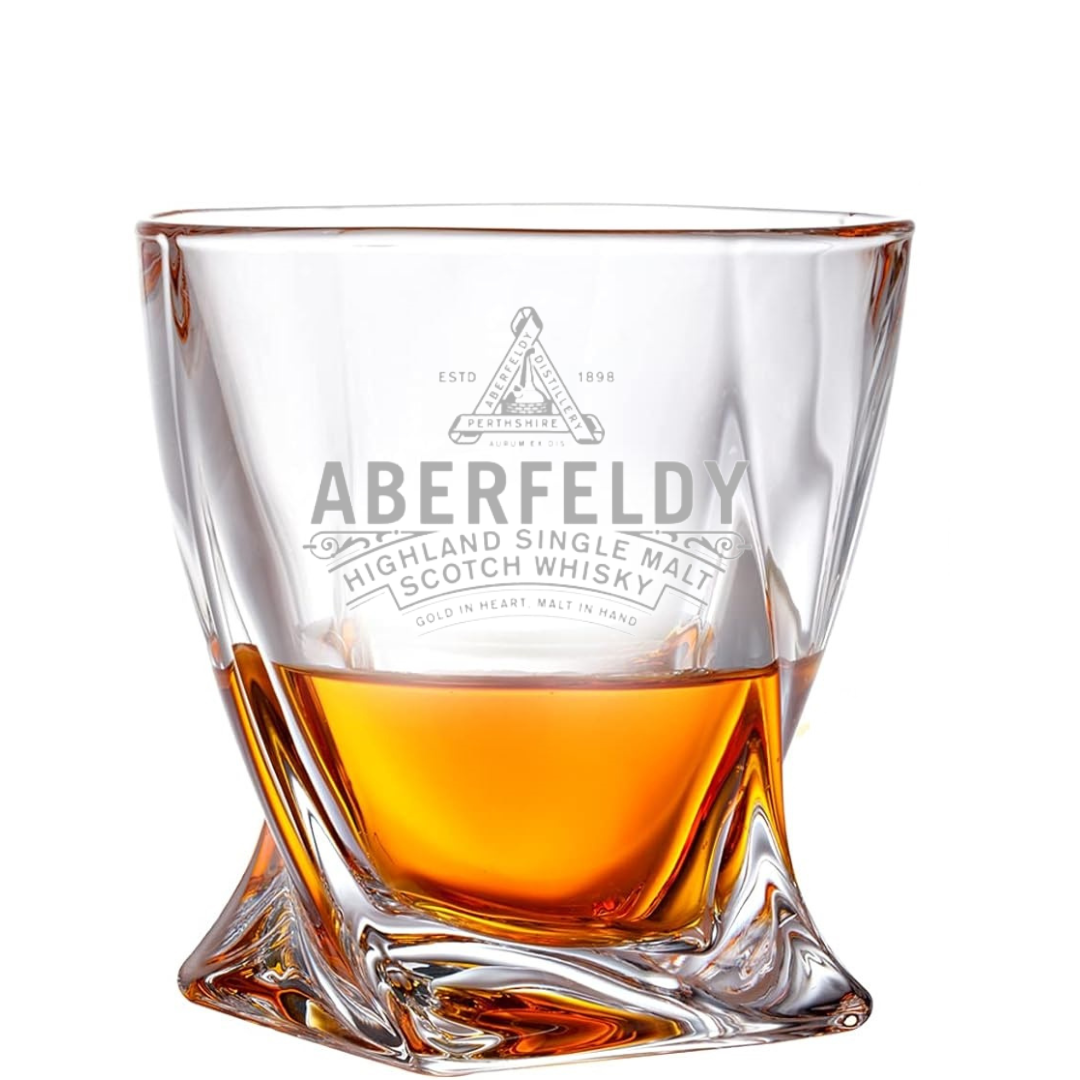 Custom Engraved Aberfeldy Whiskey Glass – 10 oz Twisted Rocks Glass New