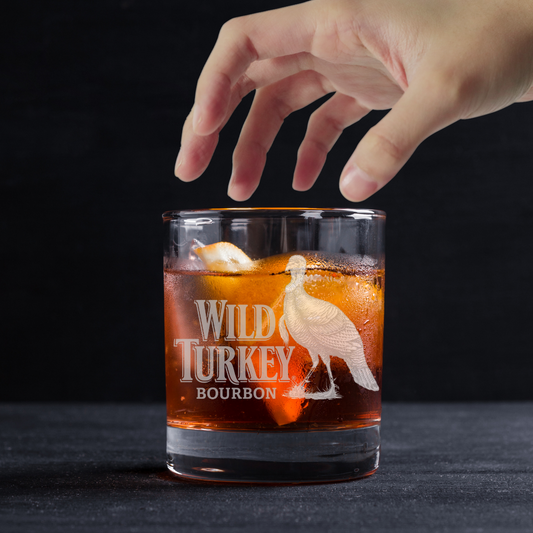 Custom Engraved Wild Turkey Bourbon Whiskey Glass 11 oz Standard Rocks Glass NEW