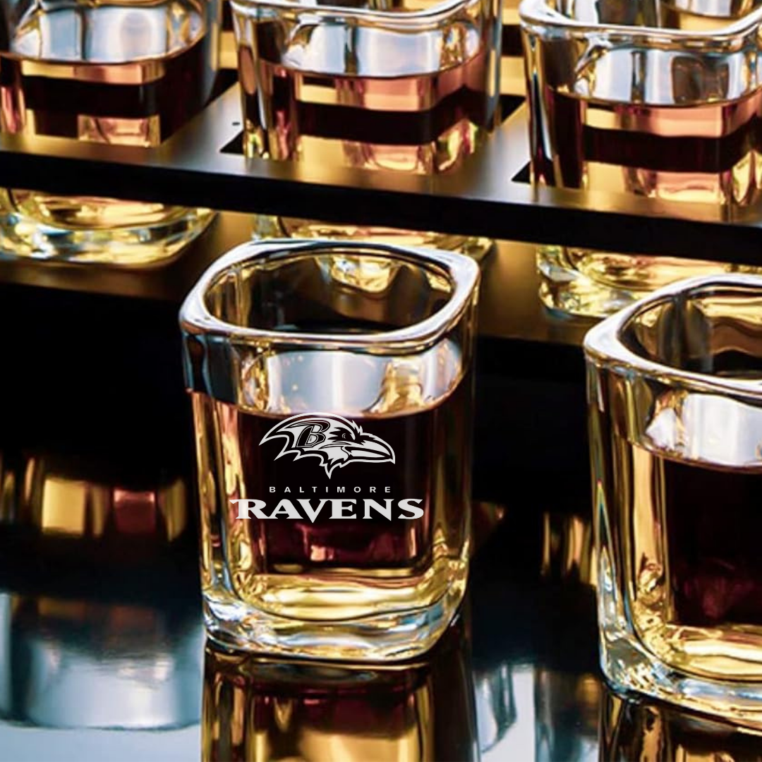 Custom Engraved Baltimore Ravens Shot Glass – 2.2 oz Square Shot Glass