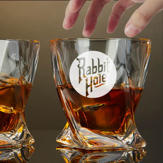 Custom Engraved Rabbit Hole Whiskey Glass – 10 oz Twisted Rocks Glass
