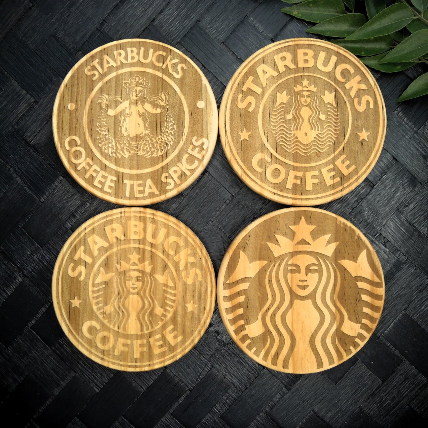 Starbucks Siren Coaster Set - Brand New Hand Made Laser Engraved Rustic Fan Art