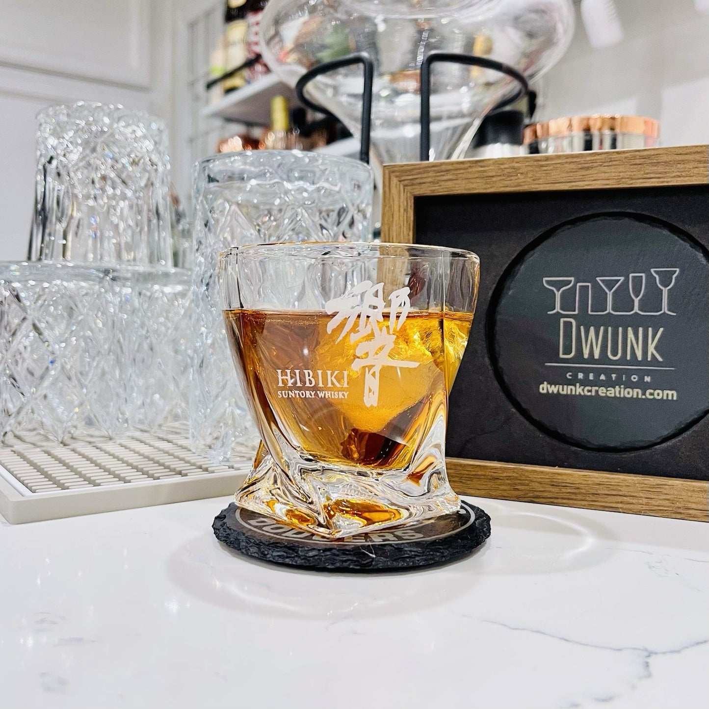 Custom Engraved Hibiki Twisted Whiskey Glass – 10 oz Rocks Glass New