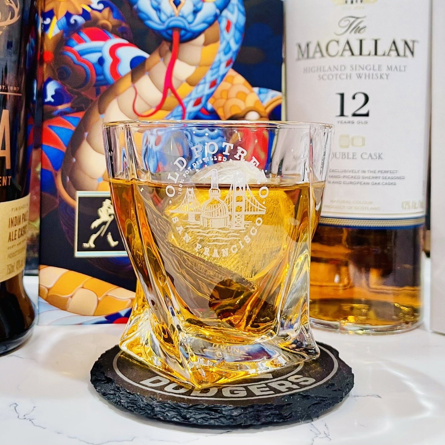 Custom Engraved Old Potrero Whiskey Glass – 10 oz Twisted Rocks Glass