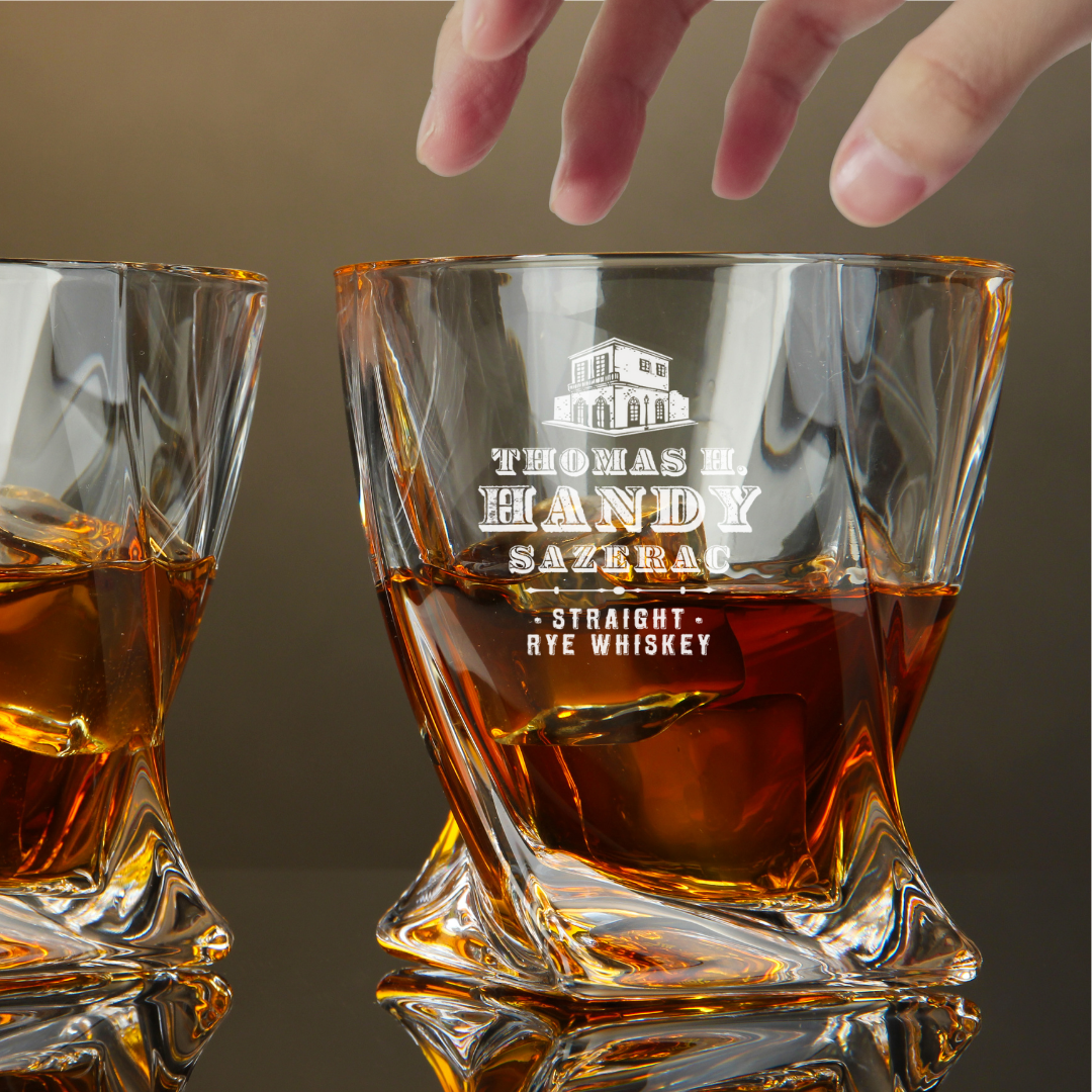 Custom Engraved Thomas H. Handy Sazerac Whiskey Glass – 10 oz Twisted Rocks