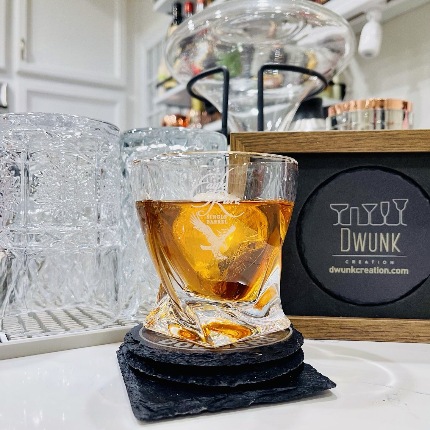 Custom Engraved Eagle Rare Single Barrel Whiskey Glass 10 oz Twisted Rocks Glass