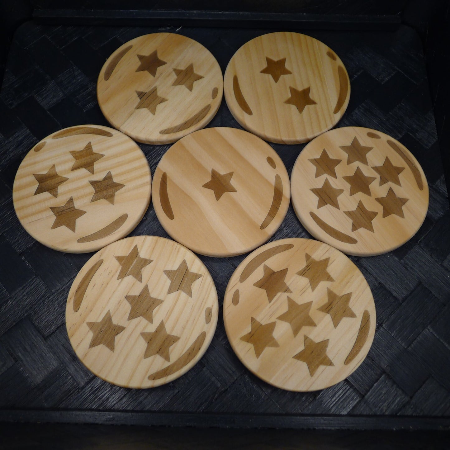 Dragon Ball Z Wooden Coaster Set, Fan Art Anime Brand New Laser Engraved RARE