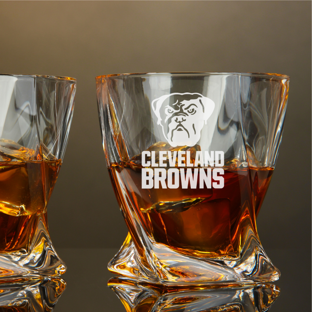 Custom Engraved Cleveland Browns Whiskey Glass – 10 oz Twisted Rocks Glass