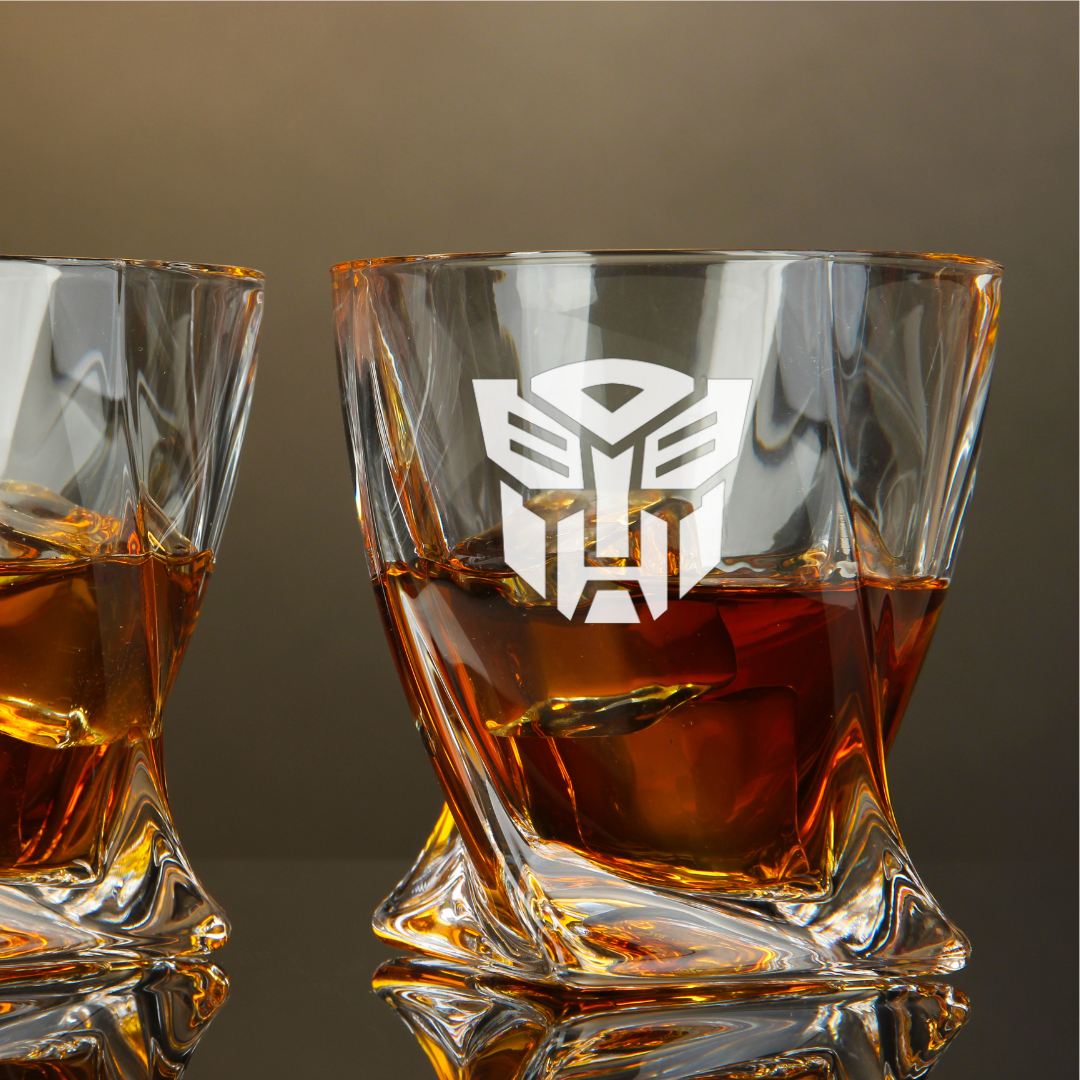 Custom Engraved Transformers Autobot Whiskey Glass – 10 oz Twisted Rocks Glass