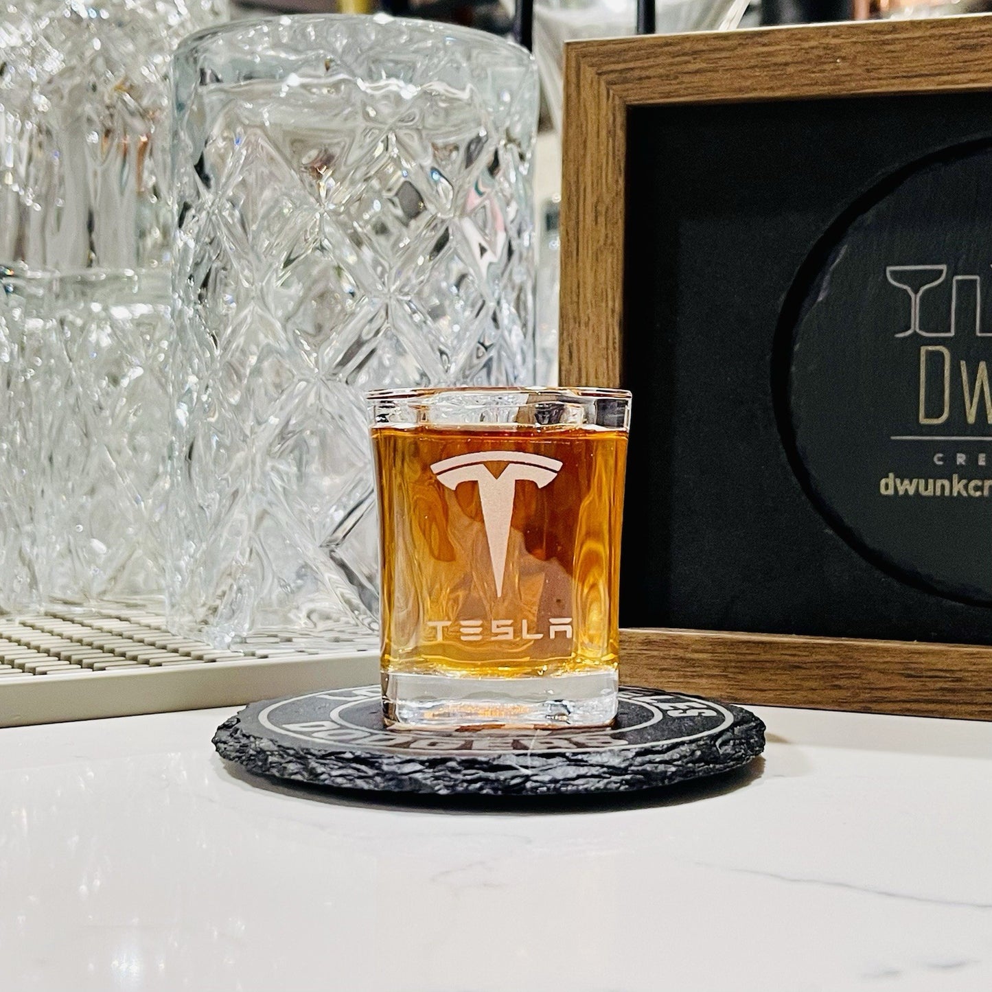 Custom Engraved Tesla Tequila Shot Glass – 2.2 oz Capacity NEW