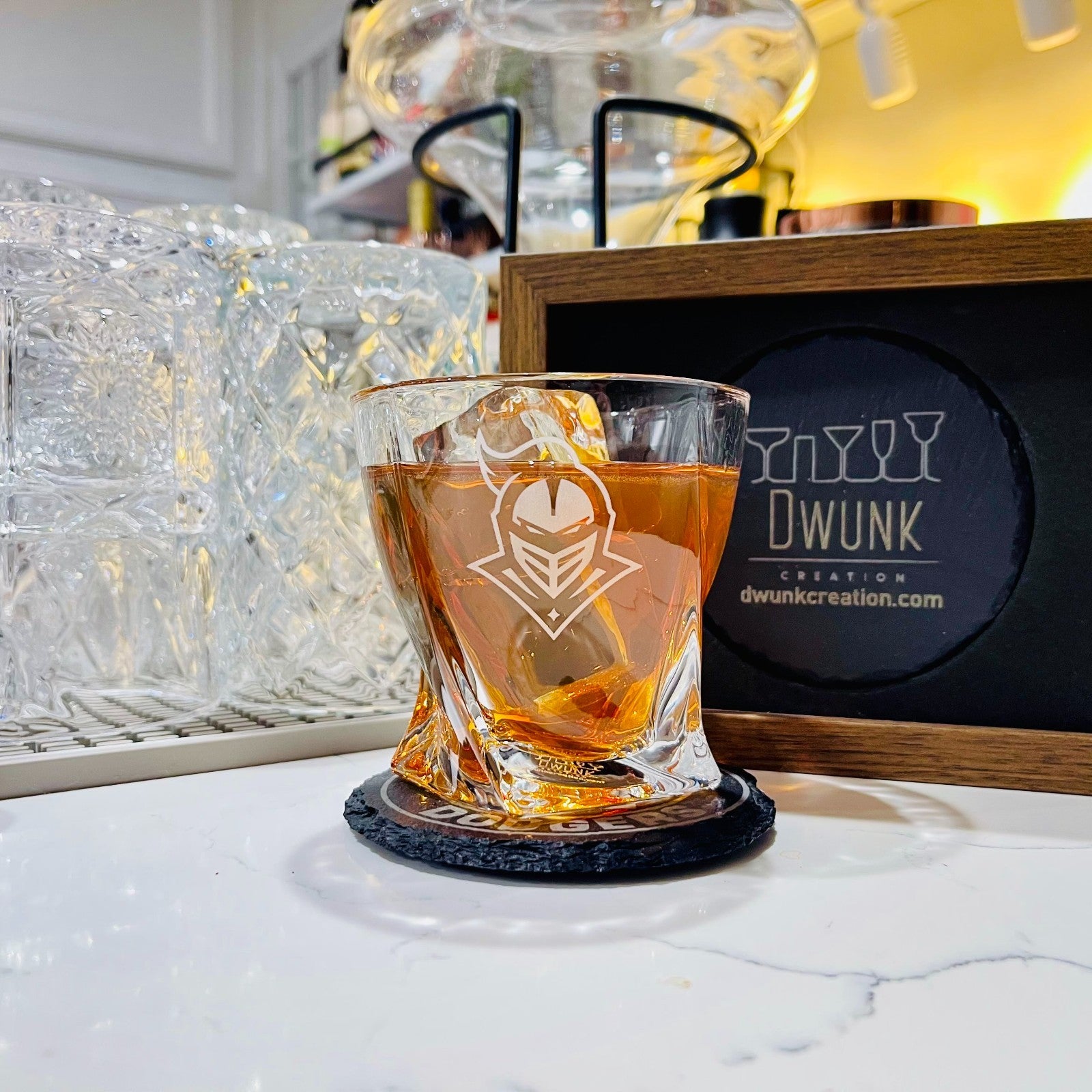 Custom Engraved UCF Knights Whiskey Glass – 10 oz Twisted Rocks Glass