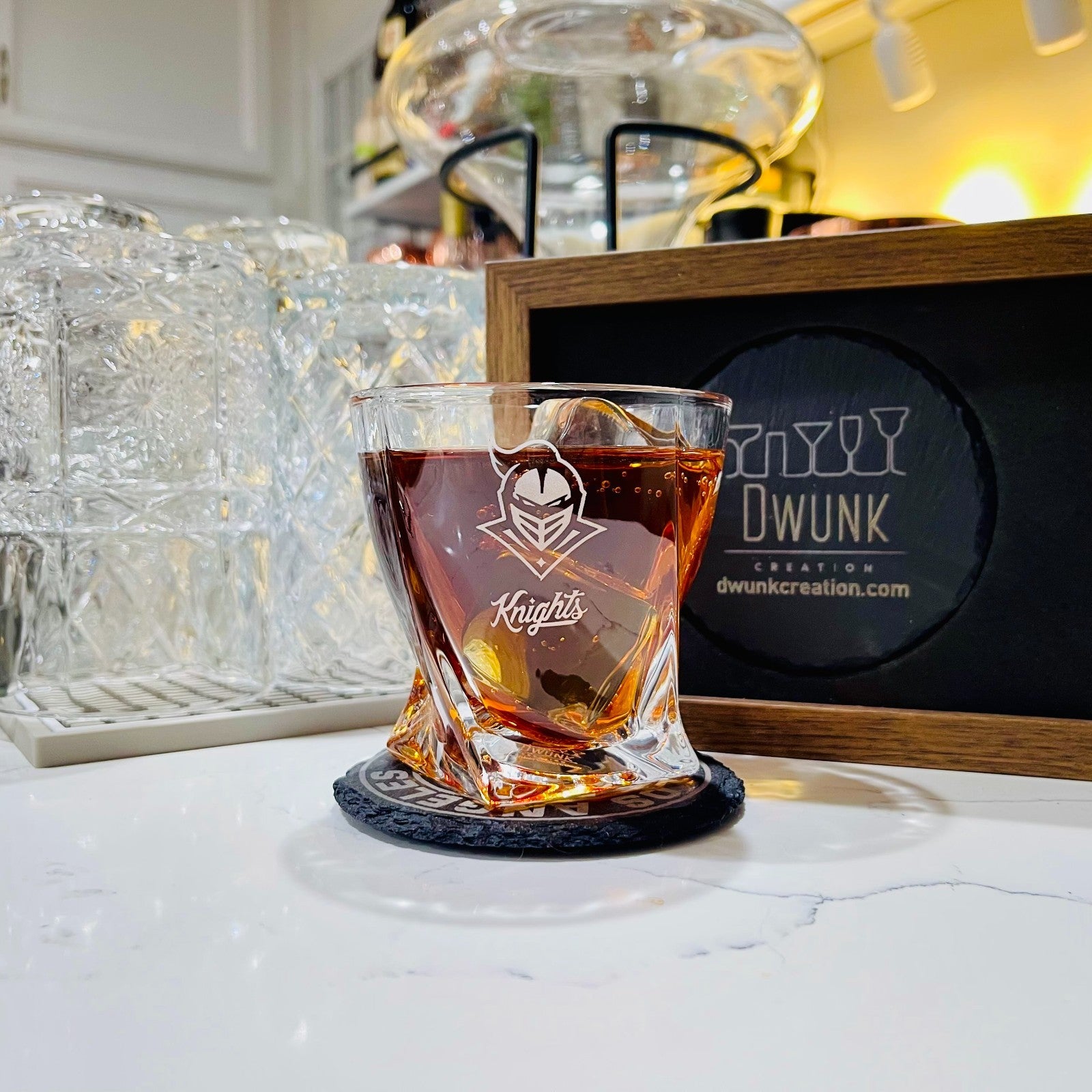 Custom Engraved UCF Knights Whiskey Glass – 10 oz Twisted Rocks Glass