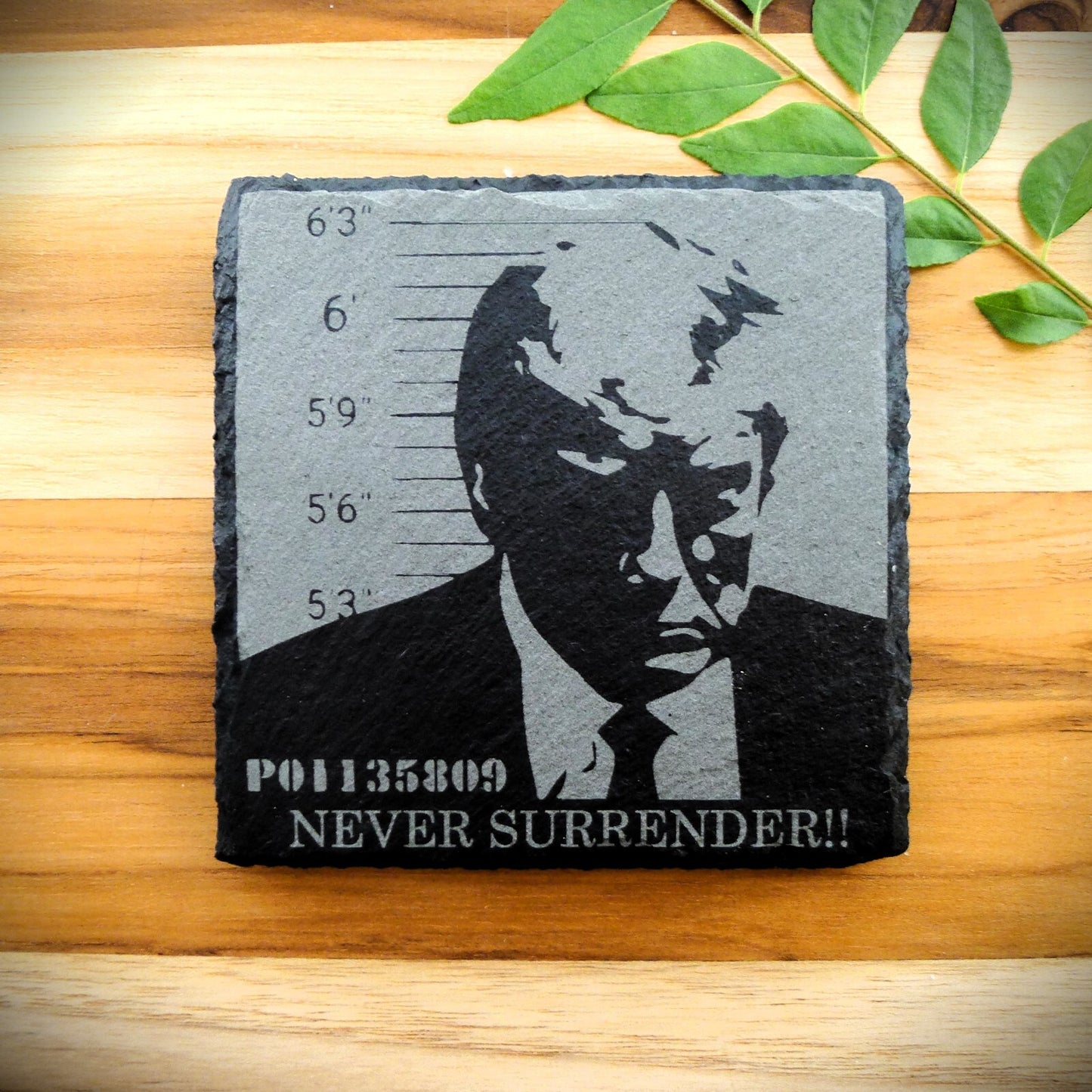 Trump 2024 FIGHT Never Surrender Assassination MAGA Square Slate Coaster Set