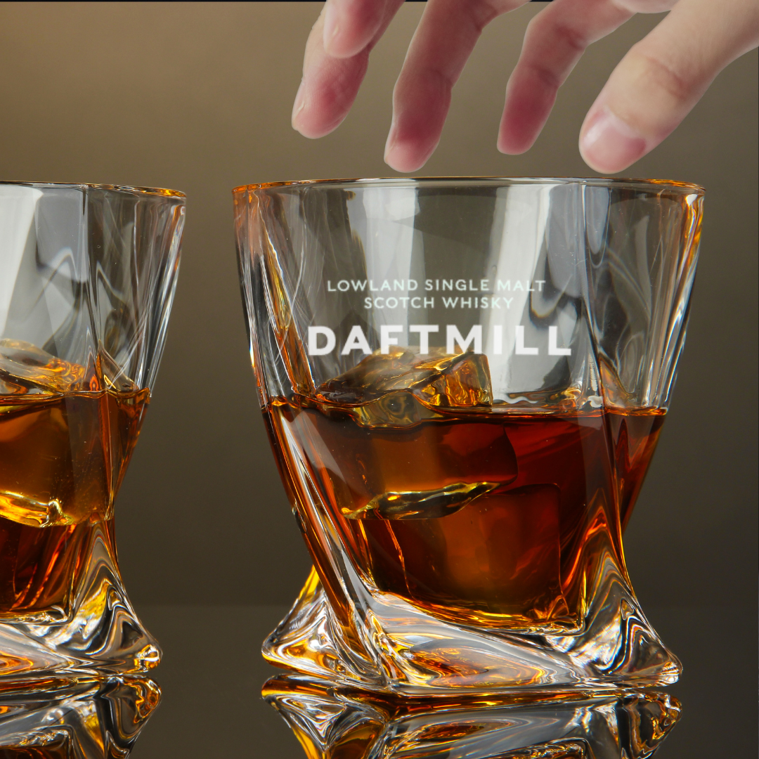 Custom Engraved Daftmill Whiskey Glass – 10 oz Twisted Rocks Glass