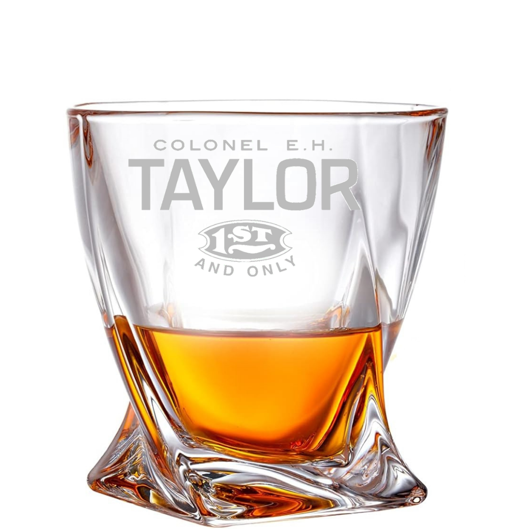 Custom Engraved Colonel E.H. Taylor Whiskey Glass 10 oz Twisted Rocks Glass NEW