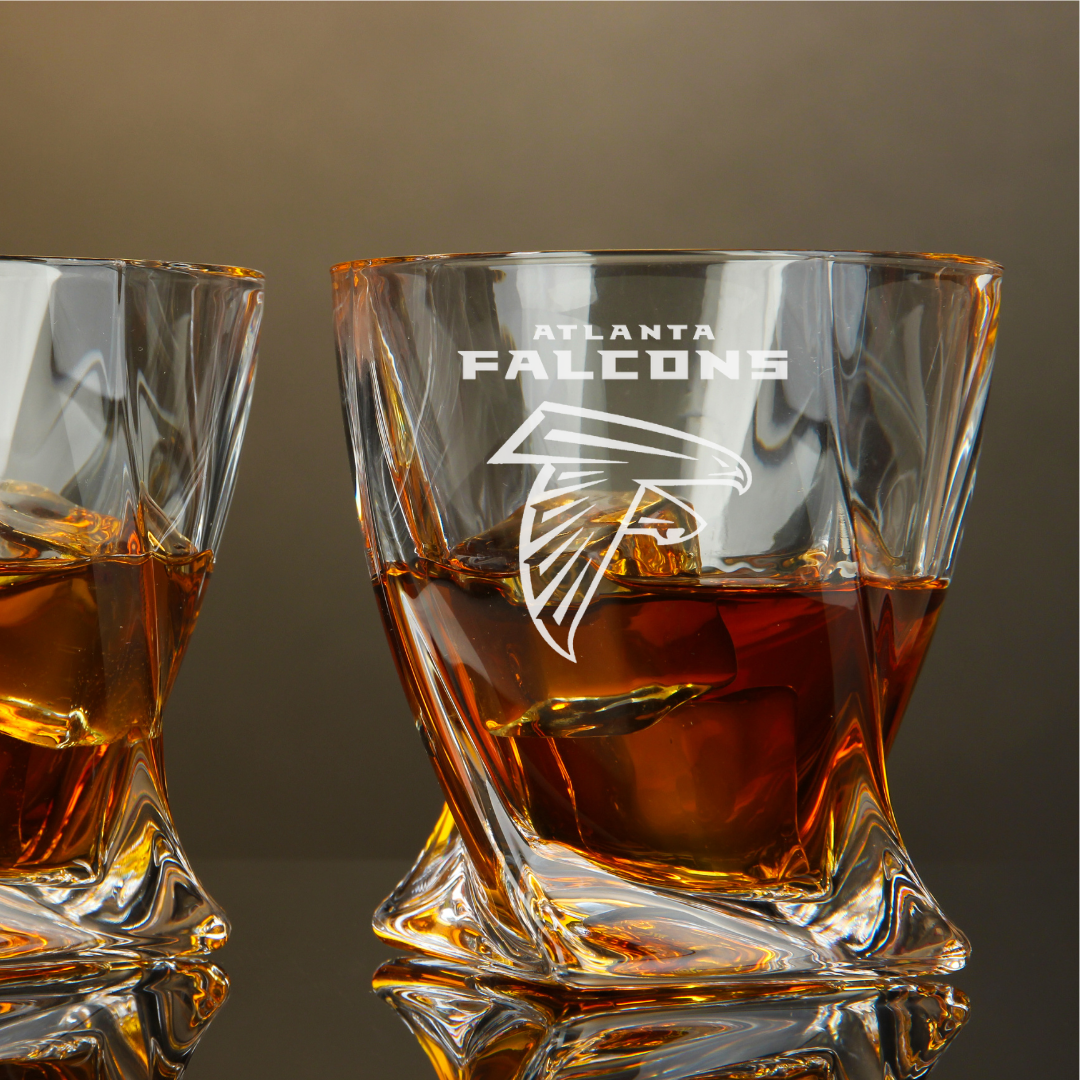 Custom Engraved Atlanta Falcons Whiskey Glass – 10 oz Twisted Rocks Glass