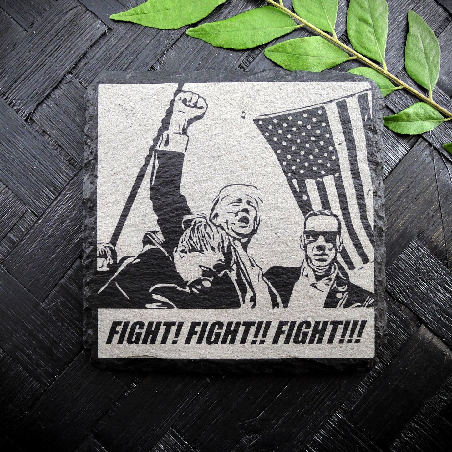 Trump 2024 FIGHT Never Surrender Assassination MAGA Square Slate Coaster Set