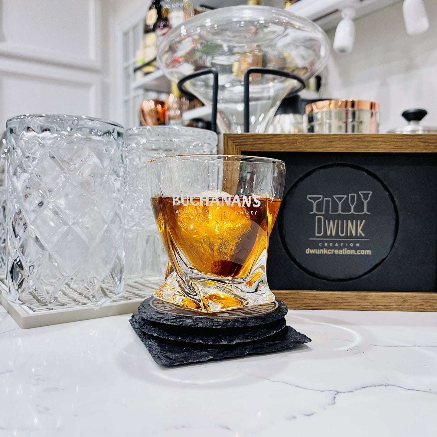 Custom Engraved Buchanan’s Whiskey Glass – 10 oz Twisted Rocks Glass