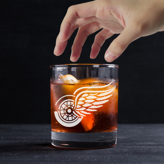 Custom Engraved Detroit Red Wings Whiskey Glass - 11 oz Rocks Glass