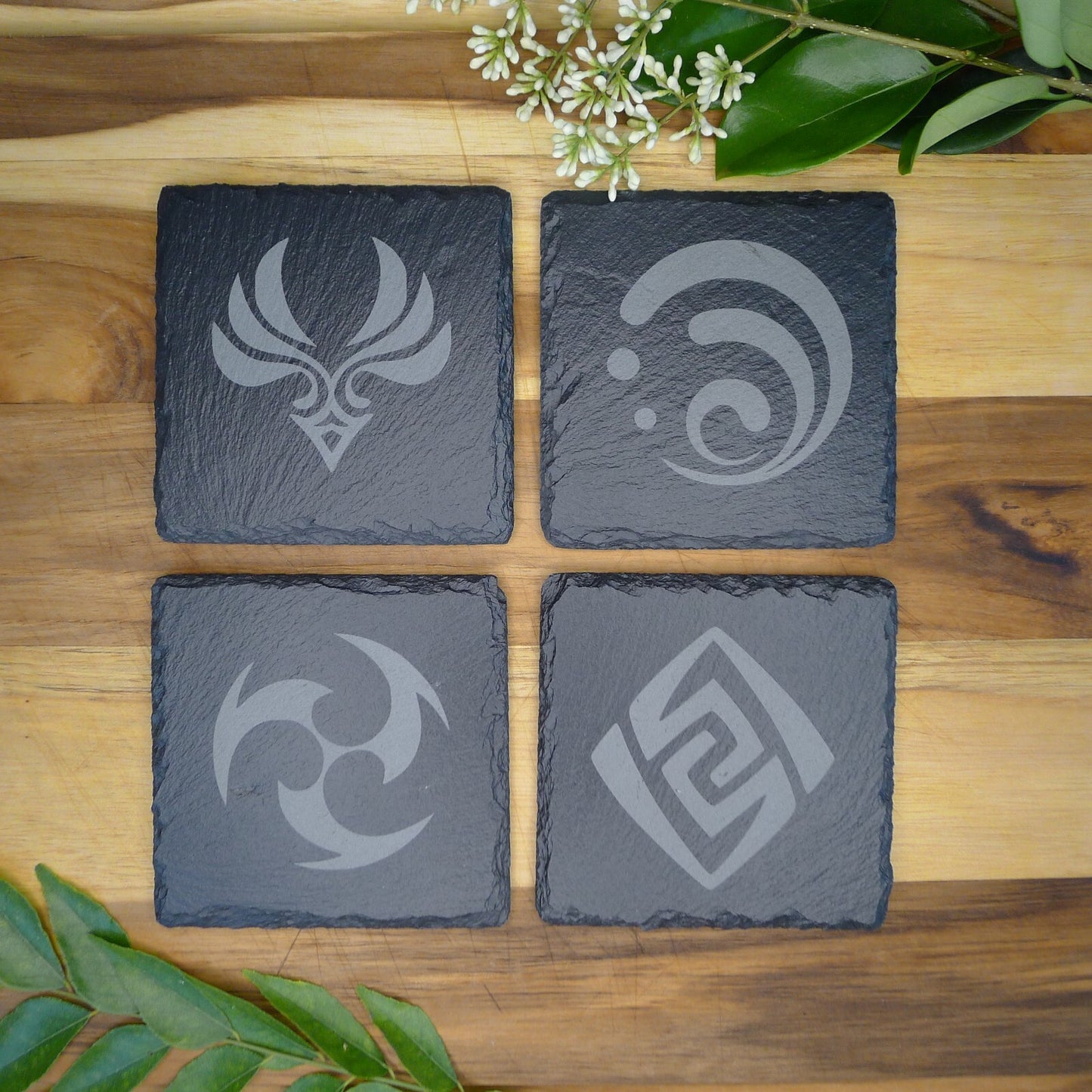 Genshin Impact Archon Slate Coaster Set of 8 Elemental Inspired Gaming Gear