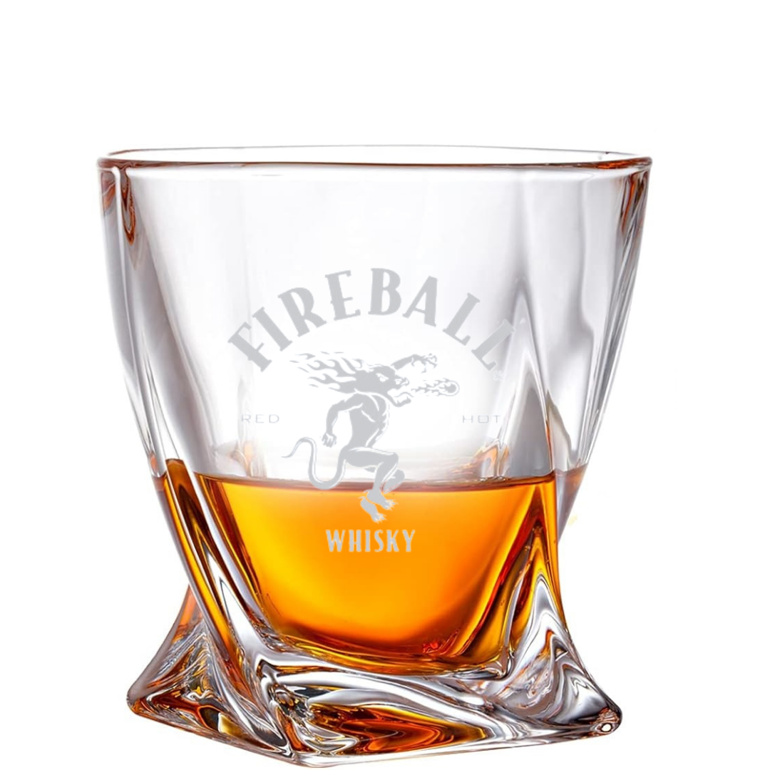 Custom Engraved Fireball Twisted Whiskey Glass – 10 oz Rocks Glass New