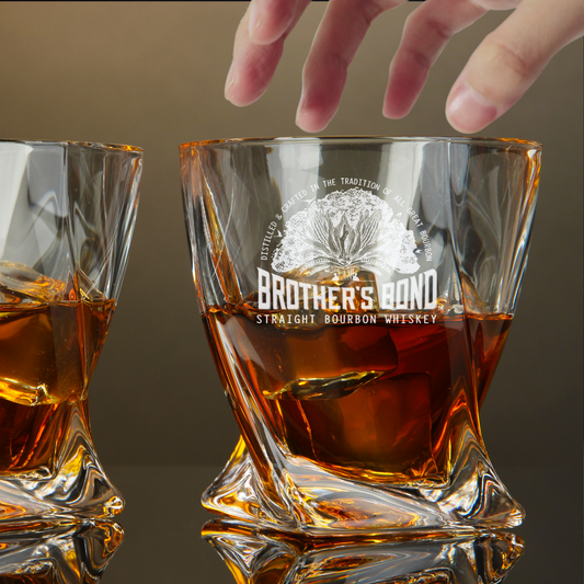 Custom Engraved Brother's Bond Whiskey Glass – 10 oz Twisted Rocks Glass