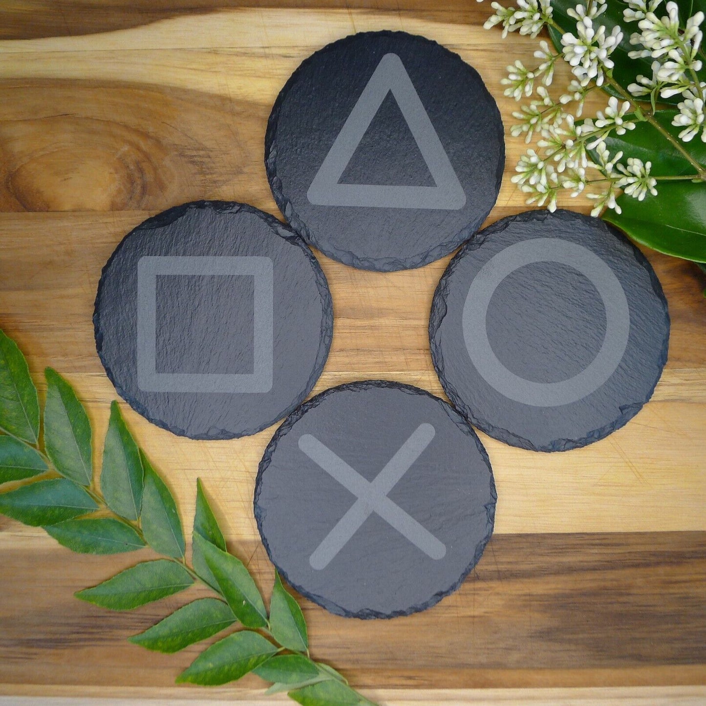 PlayStation Slate Coaster Set Gaming Decor PS5 Inspired Brand New Laser Engraved