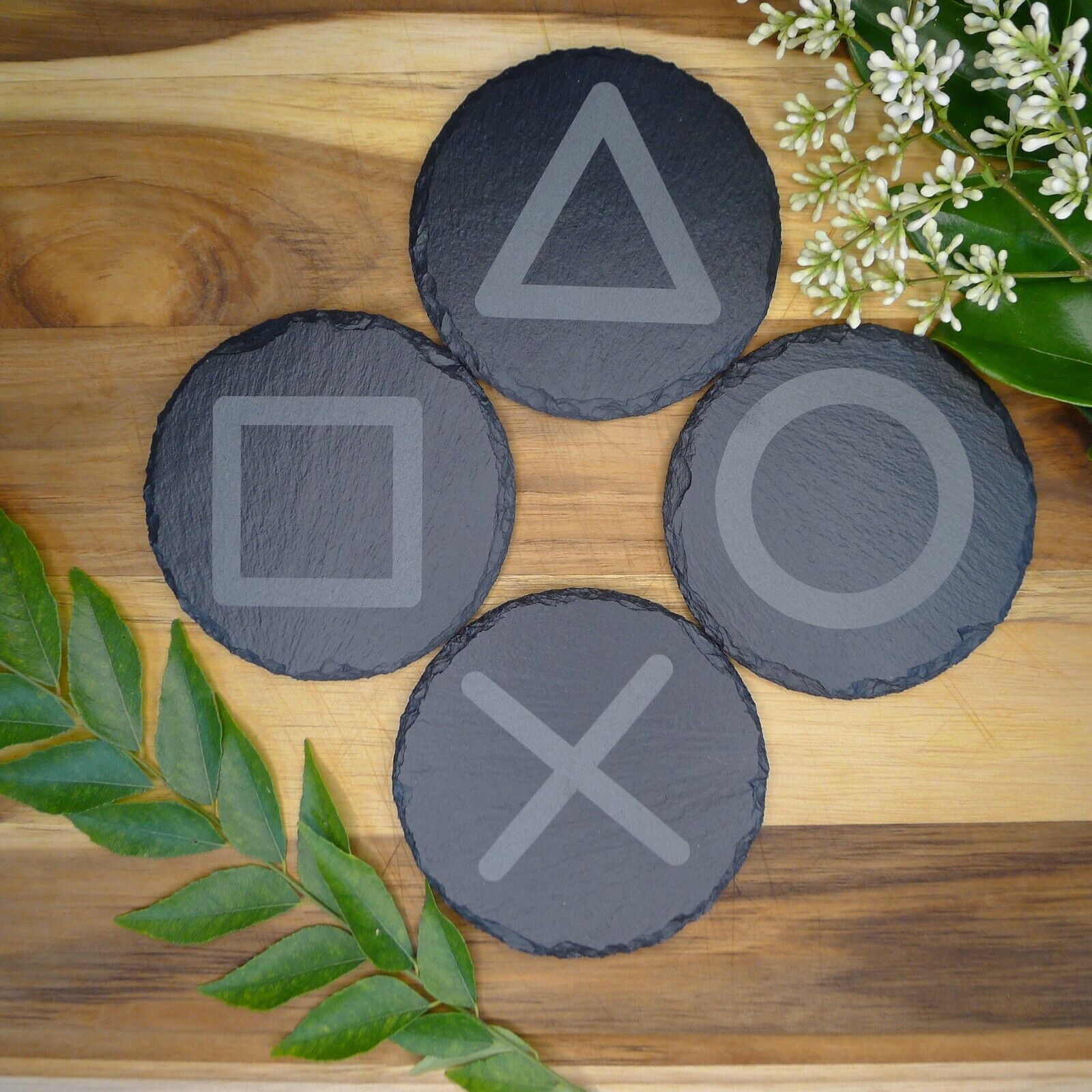 PlayStation Slate Coaster Set Gaming Decor PS5 Inspired Brand New Laser Engraved