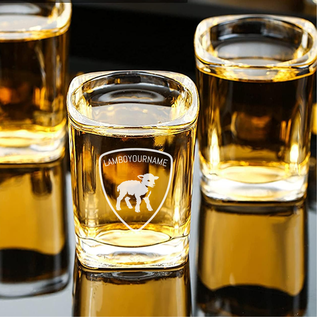 Custom Engraved Personalized LAMBOYOURNAME Shot Glass – 2.2 oz Square