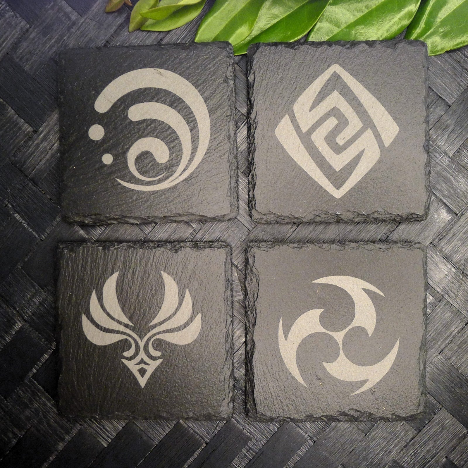 Genshin Impact Archon Slate Coaster Set of 8 Elemental Inspired Gaming Gear