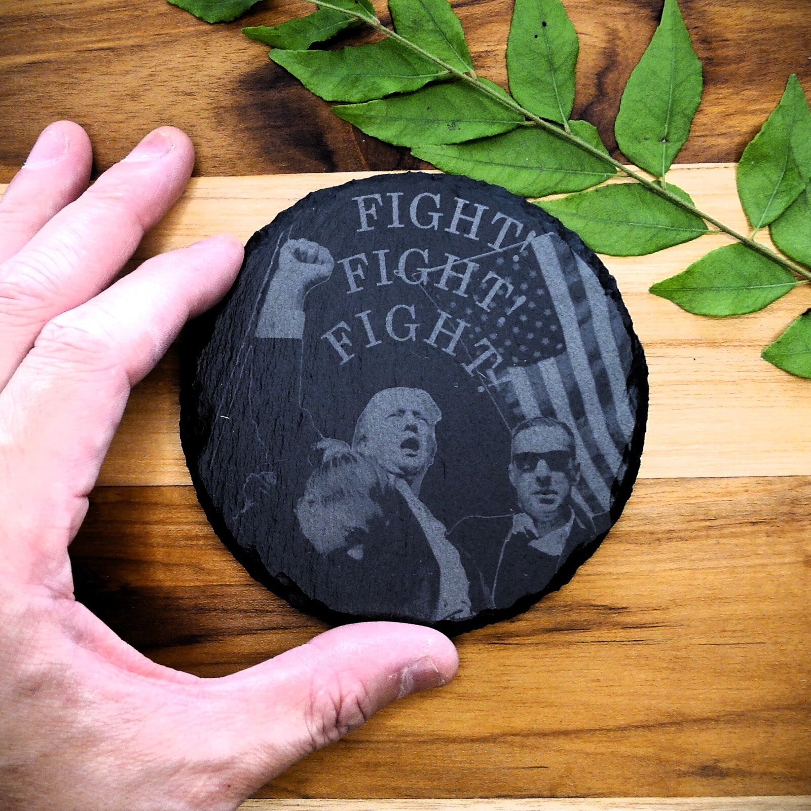 Trump 2024 FIGHT Never Surrender Assassination MAGA Slate Coaster Set