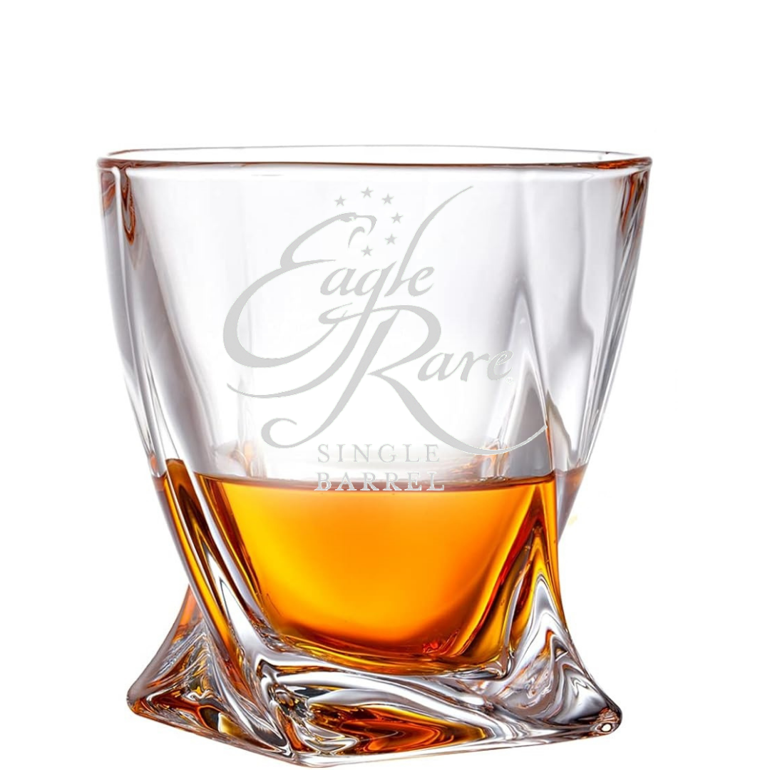 Custom Engraved Eagle Rare Twisted Whiskey Glass – 10 oz Rocks Glass New
