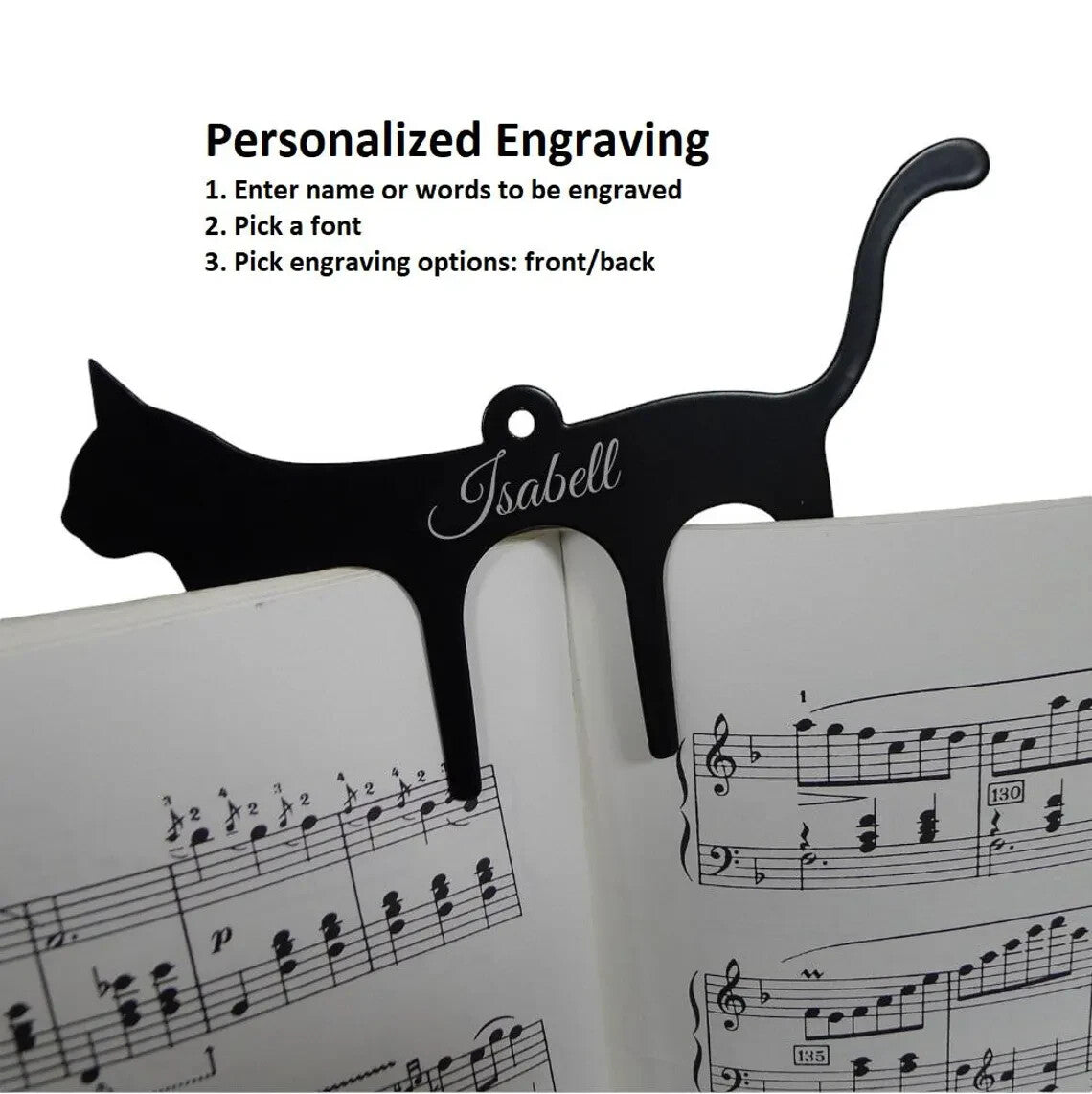 Personalized Metal Cat Shape Music Book Page Holder Clip Laser Engrave Name