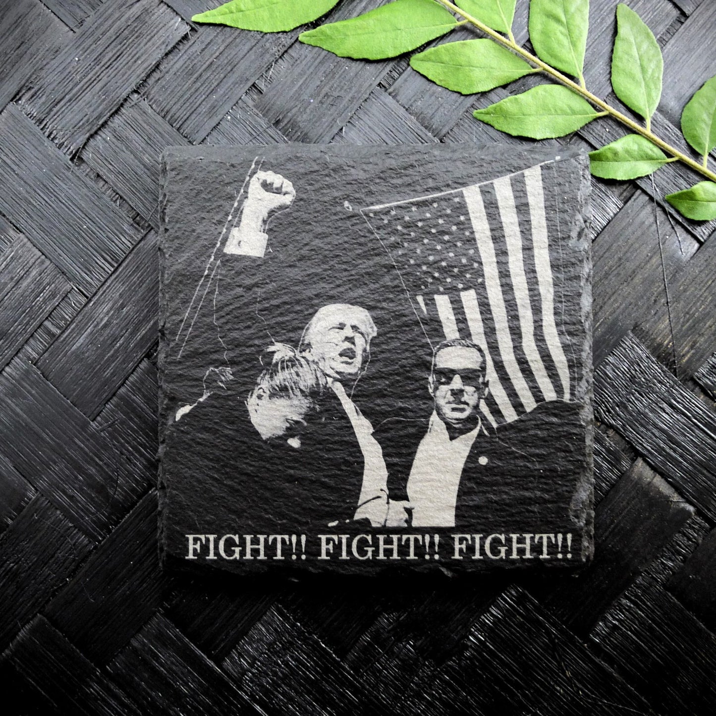 Trump Trump 2024 FIGHT FIGHT FIGHT Slate Coaster Patriotic Home Decor MAGA 