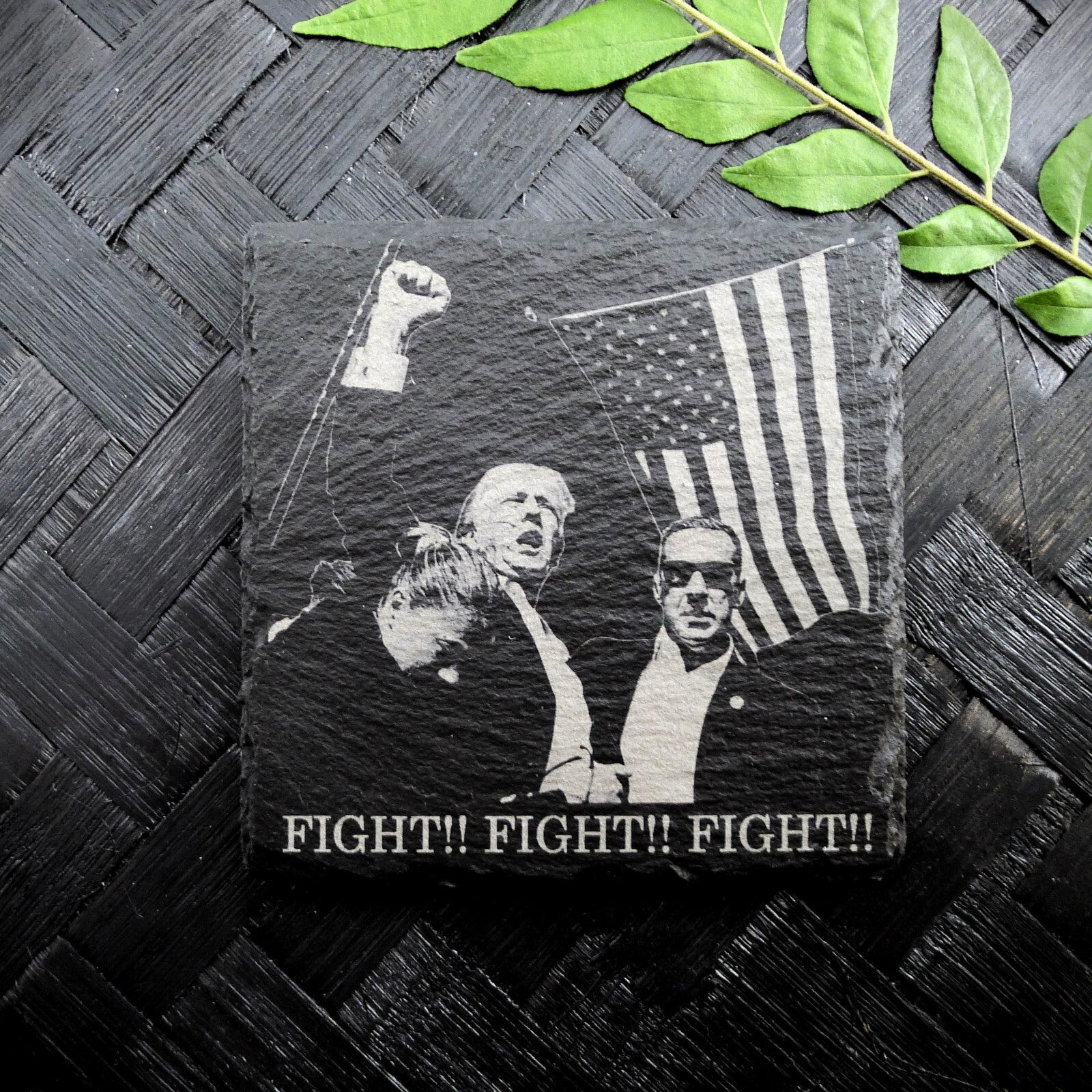Trump Trump 2024 FIGHT FIGHT FIGHT Slate Coaster Patriotic Home Decor MAGA 